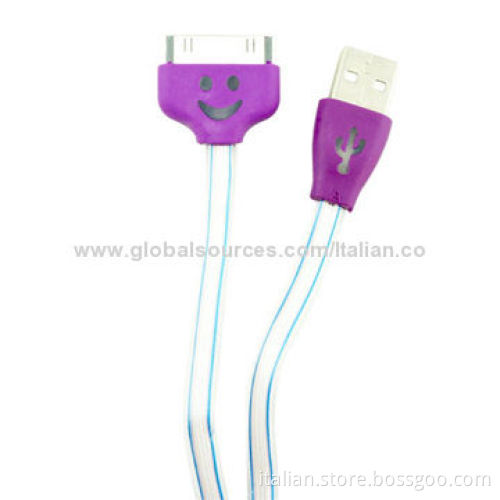 Fashionable Smile Face Design LED Flashing Light USB Charger Cable for iPhone 4/4S, Durable